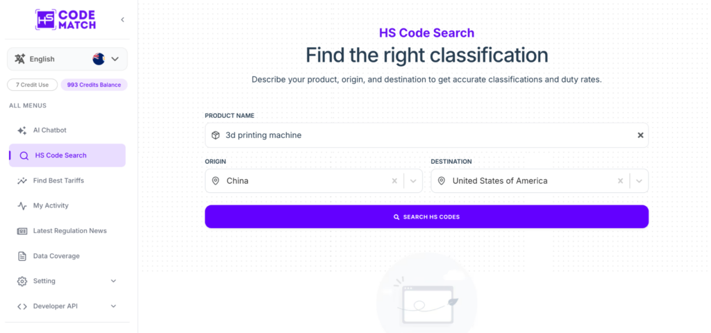 HS code for 3D printer